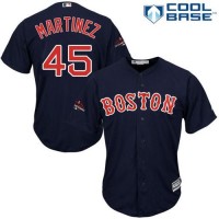 Boston Red Sox #45 Pedro Martinez Navy Blue New Cool Base 2018 World Series Champions Stitched MLB Jersey