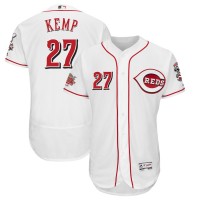 Men's Cincinnati Reds #27 Matt Kemp Majestic White 150th Anniversary Home Authentic Collection Flex Base Player Jersey