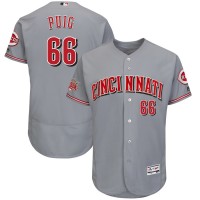 Men's Cincinnati Reds #66 Yasiel Puig Majestic Gray 150th Anniversary Road Authentic Collection Flex Base Player Jersey