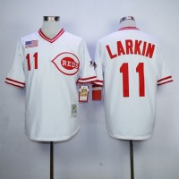 Mitchell And Ness 1990 Cincinnati Reds #11 Barry Larkin White Throwback Stitched MLB Jersey