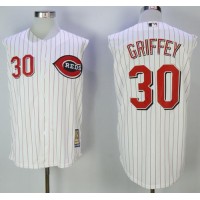 Mitchell And Ness 2000 Cincinnati Reds #30 Ken Griffey White Strip Throwback Stitched MLB Jersey