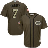 Cincinnati Reds #7 Eugenio Suarez Green Salute to Service Stitched MLB Jersey