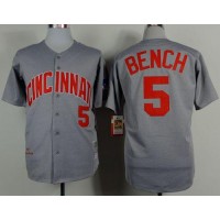 Mitchell And Ness 1969 Cincinnati Reds #5 Johnny Bench Grey Throwback Stitched MLB Jersey
