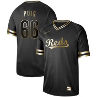 Nike Cincinnati Reds #66 Yasiel Puig Black Gold Authentic Stitched MLB Jersey