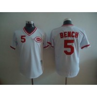 Mitchell and Ness Cincinnati Reds #5 Johnny Bench Stitched White Throwback MLB Jersey
