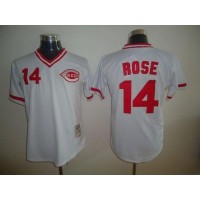 Mitchell and Ness Cincinnati Reds #14 Pete Rose Stitched White Throwback MLB Jersey
