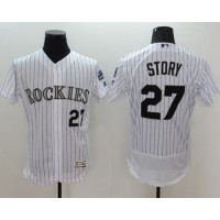 Colorado Rockies #27 Trevor Story White Strip Flexbase Authentic Collection Stitched MLB Jersey