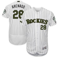 Colorado Rockies #28 Nolan Arenado White Strip Flexbase Authentic Collection Memorial Day Stitched MLB Jersey