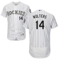 Colorado Rockies #14 Tony Wolters White Strip Flexbase Authentic Collection Stitched MLB Jersey