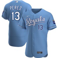 Kansas City Kansas City Royals #13 Salvador Perez Men's Nike Light Blue Alternate 2020 Authentic Player MLB Jersey
