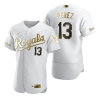 Kansas City Kansas City Royals #13 Salvador Perez White Nike Men's Authentic Golden Edition MLB Jersey