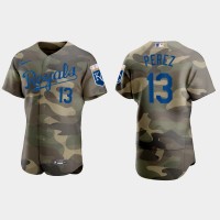 Kansas City Kansas City Royals #13 Salvador Perez Men's Nike 2021 Armed Forces Day Authentic MLB Jersey -Camo