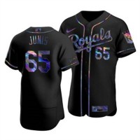 Kansas City Kansas City Royals #65 Jakob Junis Men's Nike Iridescent Holographic Collection MLB Jersey - Black