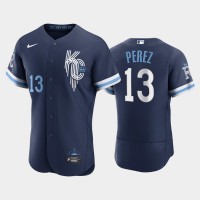 Kansas City Kansas City Royals #13 Salvador Perez Men's Nike Authentic 2022 City Connect Navy Jersey