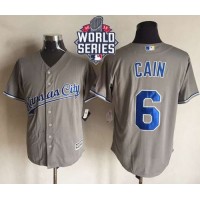 Kansas City Royals #6 Lorenzo Cain New Grey Cool Base W/2015 World Series Patch Stitched MLB Jersey