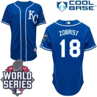 Kansas City Royals #18 Ben Zobrist Blue Alternate 2 Cool Base W/2015 World Series Patch Stitched MLB Jersey