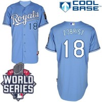 Kansas City Royals #18 Ben Zobrist Light Blue Alternate 1 Cool Base W/2015 World Series Patch Stitched MLB Jersey