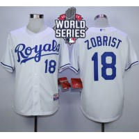 Kansas City Royals #18 Ben Zobrist White Cool Base W/2015 World Series Patch Stitched MLB Jersey