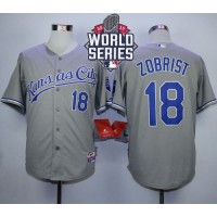 Kansas City Royals #18 Ben Zobrist Grey Cool Base W/2015 World Series Patch Stitched MLB Jersey