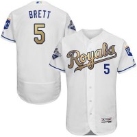Kansas City Royals #5 George Brett White 2015 World Series Champions Gold Program FlexBase Authentic Stitched MLB Jersey