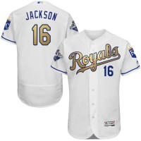 Kansas City Royals #16 Bo Jackson White 2015 World Series Champions Gold Program FlexBase Authentic Stitched MLB Jersey
