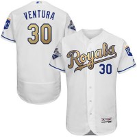 Kansas City Royals #30 Yordano Ventura White 2015 World Series Champions Gold Program FlexBase Authentic Stitched MLB Jersey