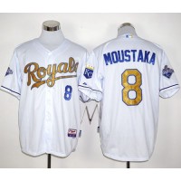 Kansas City Royals #8 Mike Moustakas White 2015 World Series Champions Gold Program Stitched MLB Jersey
