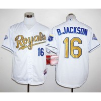 Kansas City Royals #16 Bo Jackson White 2015 World Series Champions Gold Program Stitched MLB Jersey