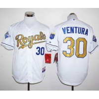 Kansas City Royals #30 Yordano Ventura White 2015 World Series Champions Gold Program Stitched MLB Jersey