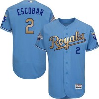 Kansas City Royals #2 Alcides Escobar Light Blue FlexBase Authentic 2015 World Series Champions Gold Program Stitched MLB Jersey