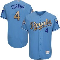 Kansas City Royals #4 Alex Gordon Light Blue FlexBase Authentic 2015 World Series Champions Gold Program Stitched MLB Jersey