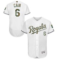 Kansas City Royals #6 Lorenzo Cain White Flexbase Authentic Collection Memorial Day Stitched MLB Jersey