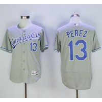 Kansas City Royals #13 Salvador Perez Grey Flexbase Authentic Collection Stitched MLB Jersey