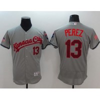 Kansas City Royals #13 Salvador Perez Grey Fashion Stars & Stripes Flexbase Authentic Stitched MLB Jersey