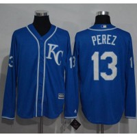 Kansas City Royals #13 Salvador Perez Blue New Cool Base Long Sleeve Stitched MLB Jersey