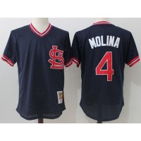 Mitchell And Ness St.Louis Cardinals #4 Yadier Molina Navy Blue Throwback Stitched MLB Jersey