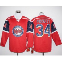 Minnesota Twins #34 Kirby Puckett Red Long Sleeve Stitched MLB Jersey