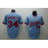 Mitchelland Ness Minnesota Twins #34 Kirby Puckett Stitched Light Blue Throwback MLB Jersey