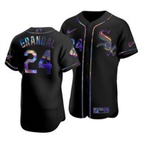 Chicago Chicago White Sox #24 Yasmani Grandal Men's Nike Iridescent Holographic Collection MLB Jersey - Black