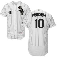 Chicago White Sox #10 Yoan Moncada White(Black Strip) Flexbase Authentic Collection Stitched MLB Jersey