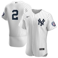 New York New York Yankees #2 Derek Jeter Men's Nike White Navy 2020 Hall of Fame Induction Patch Authentic MLB Jersey