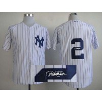New York Yankees #2 Derek Jeter White Autographed Stitched MLB Jersey