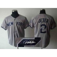 New York Yankees #2 Derek Jeter Grey Autographed Stitched MLB Jersey