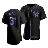 New York New York Yankees #31 Aaron Hicks Men's Nike Iridescent Holographic Collection MLB Jersey - Black