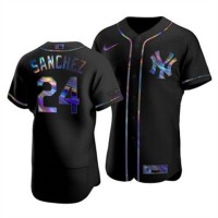 New York New York Yankees #24 Gary Sanchez Men's Nike Iridescent Holographic Collection MLB Jersey - Black