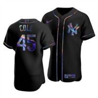 New York New York Yankees #45 Gerrit Cole Men's Nike Iridescent Holographic Collection MLB Jersey - Black