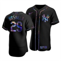 New York New York Yankees #29 Gio Urshela Men's Nike Iridescent Holographic Collection MLB Jersey - Black
