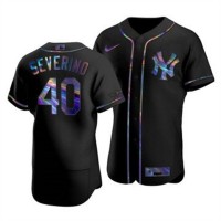 New York New York Yankees #40 Luis Severino Men's Nike Iridescent Holographic Collection MLB Jersey - Black