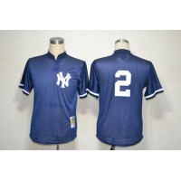 Mitchell And Ness New York Yankees #2 Derek Jeter Navy Blue Practice Stitched MLB Jersey
