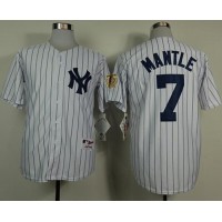 New York Yankees #7 Mickey Mantle White 75TH Throwback Stitched MLB Jersey